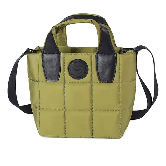 Cartera Muaa Poliester Acabado De Los Herrajes Níquel Color Verde Correa De Hombro Negro Diseño De La Tela Liso