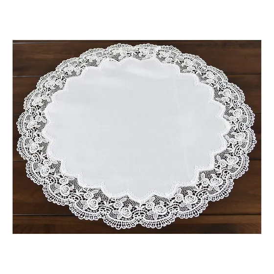 Centro Mesa Redonda Encaje Jacquard Blanco Europeo Antiguo