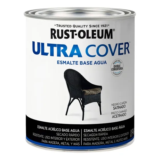 Esmalte Al Agua Ultra Cover Brochable 0,946 Litro Rust Oleum Color Negro Cañón Satinado