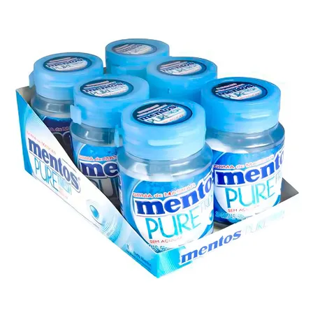 Chicle Mentos Sem Açúcar Display Com 6 Potes 336g - Fresh Mint