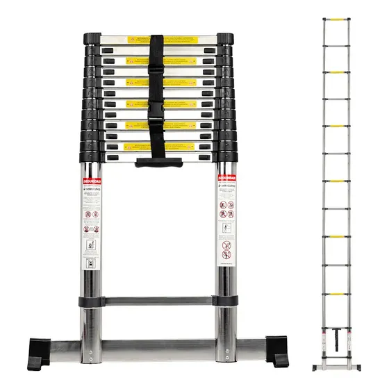Escalera Telescópica 13 Peldaños Ajustable Retráctil 5m Color Plateado