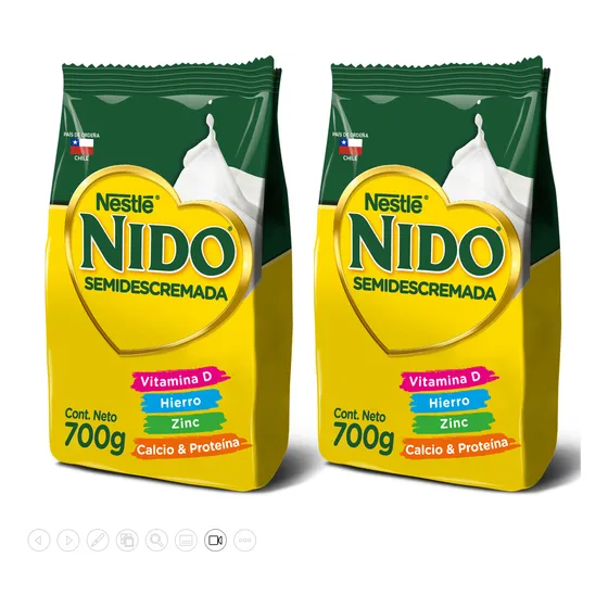 Pack Leche En Polvo Nido® Semidescremada Bolsa 700g X2