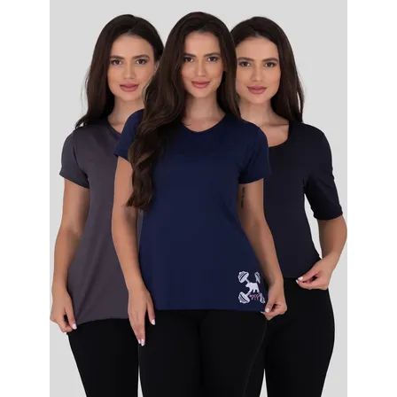 Kit 3 Camisetas Feminina Dry Fit Poliamida Rocca