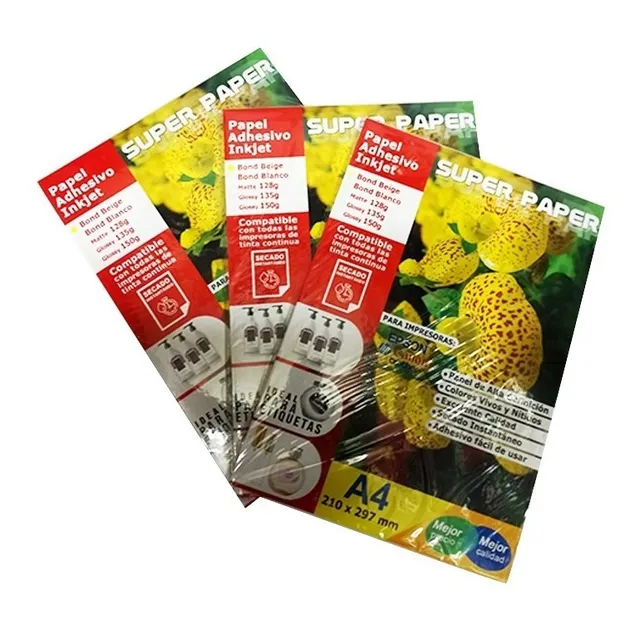 Adhesivo Papel  Bond Beige 100 Hojas Para Tinta Sticker