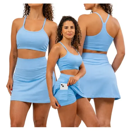 Conjunto Academia Top Nadador + Short Saia Com Bolsos Oculto
