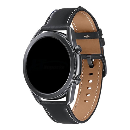 Pulseira Couro Para Samsung Galaxy Watch 3 45mm Padrao 22mm Cor Preto Pulseira Couro Para Samsung Galaxy Watch 3 45mm Padrao 22mm Cor Preto
