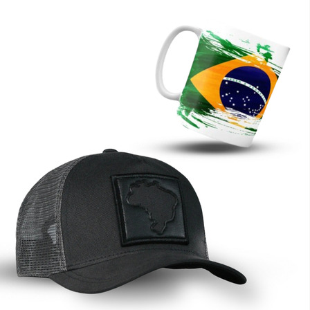 Boné Trucker Preto Masculino Mapa Brasil Brk Fecho Ajustável Boné Trucker Preto Masculino Mapa Brasil Brk Fecho Ajustável
