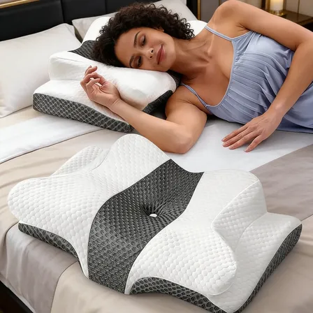 Travesseiro Ergonomic Ortopedico Cervical Nasa Viscoelastica Branco E Cinza