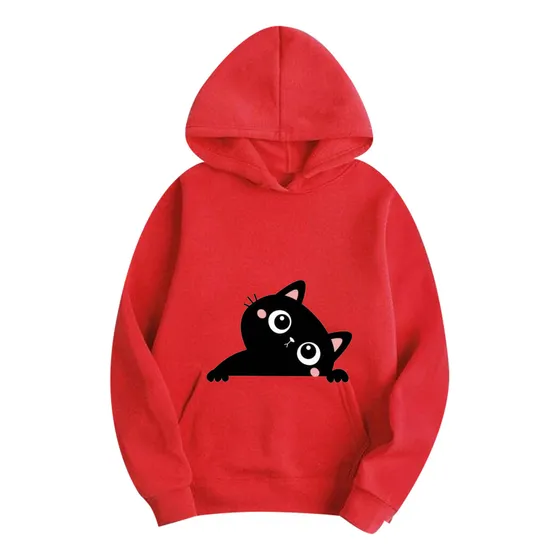 Sweaters Hoodie Suéter Con Capucha Gato Bolsillo