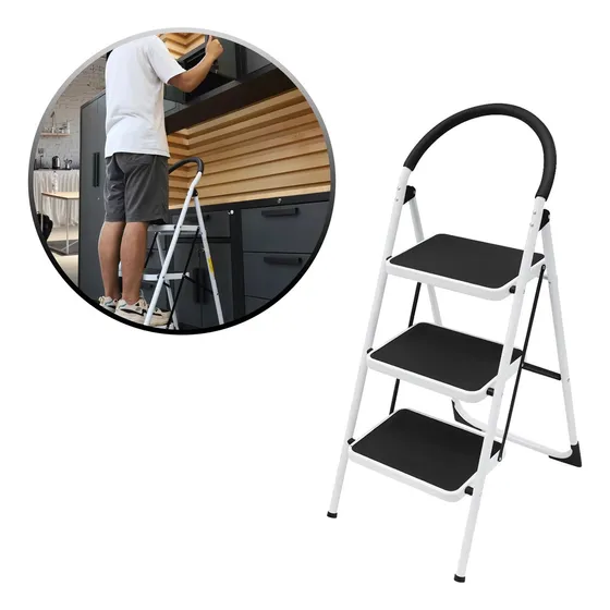 Escalera Buypal Plegable 3 Pasos Resistente Y Antideslizante Color Blanco