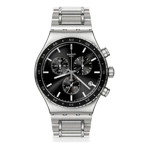 Reloj Swatch Irony At Night De Acero Yvs495g Ss Color de la malla Acero inox Color del bisel Negro Color del fondo Negro