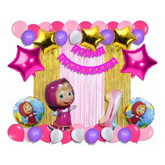 Kit Decoracion Completa De Globos Masha Y El Oso