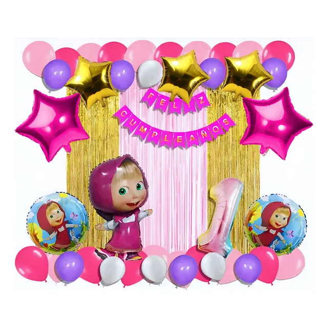 Kit Decoracion Completa De Globos Masha Y El Oso