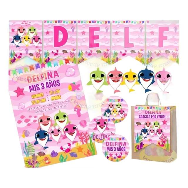 Kit Imprimible Baby Shark Nena Invitaciones Candy Editable
