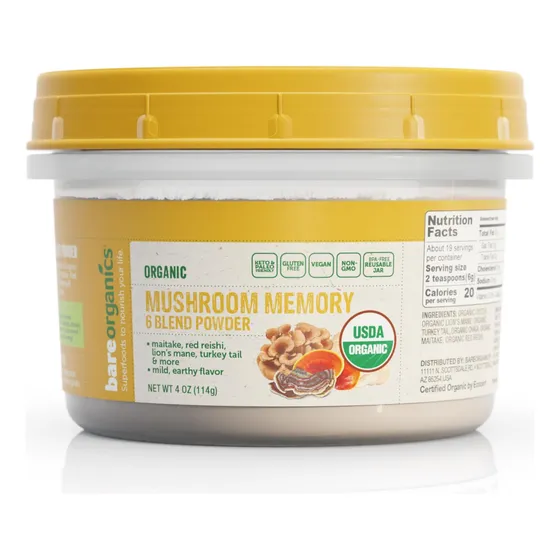 Suplemento Bareorganics Mushroom Memory Blend 120 Ml 4 Oz