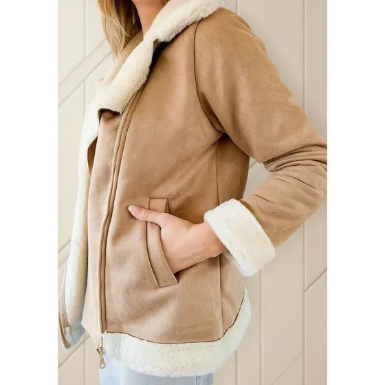 Campera Mujer Lulyna Cuerina Gamuzada Con Piel Gamulan