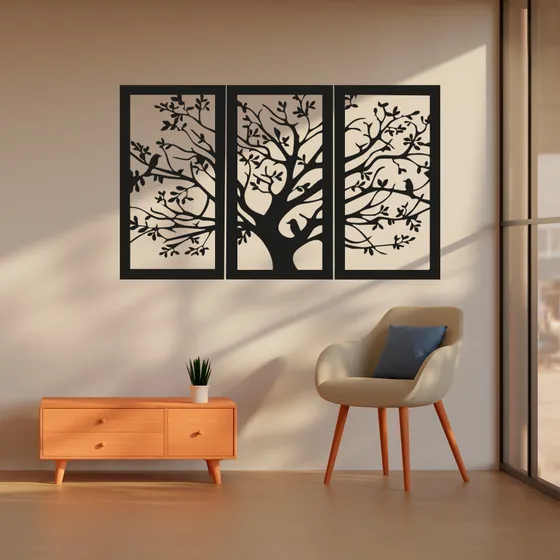 Set Cuadros Calados Madera Mdf Para Living Arbol Vida 40x25 Deco Primera Junta