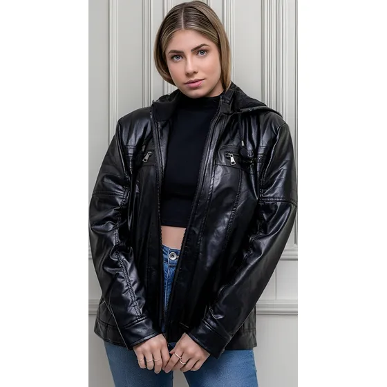 Jaqueta De Couro Feminina Slim Moda Inverno Estilo Tendência
