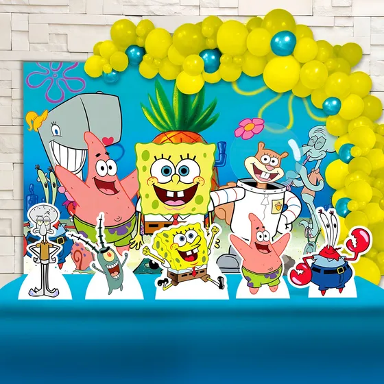 Painel + display decoração de festa infantil Bob Esponja Bamper