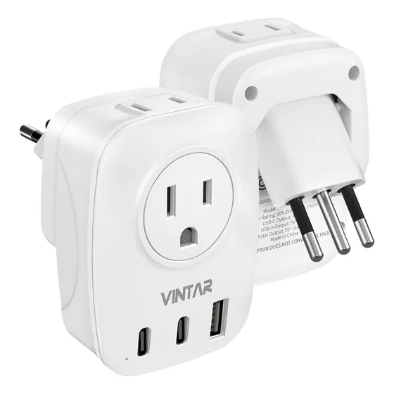 Pack Adaptador De Enchufe Italia Vintar Con Usb Y Usb C
