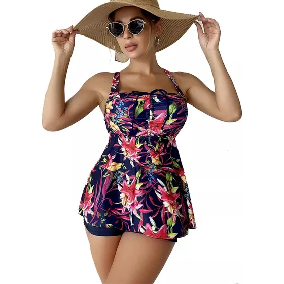 Trajes De Baño Tankini Con Top Floral Y Pantalones Cortos