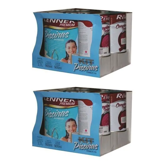 2 Kit Tinta Para Piscina Azul Renner 4,5lts Impermeável