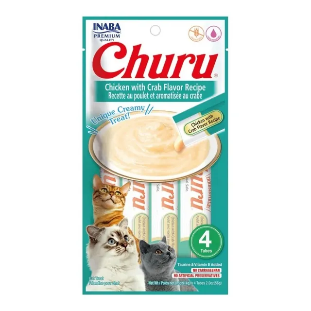 Snack Para Gato Cremoso Inaba Churu Pollo Y Cangrejo 14 Gr