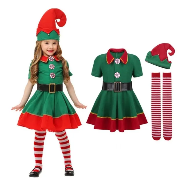 Traje De Elfo Duende Navidad Niñas Ayudante De Santa