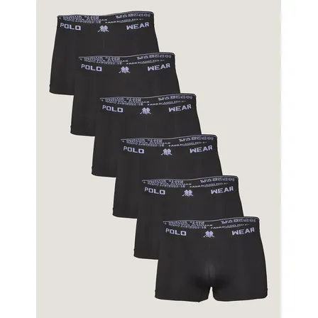 Kit 6 Cuecas Polo Wear Boxer Masculina Preta Preto Liso P