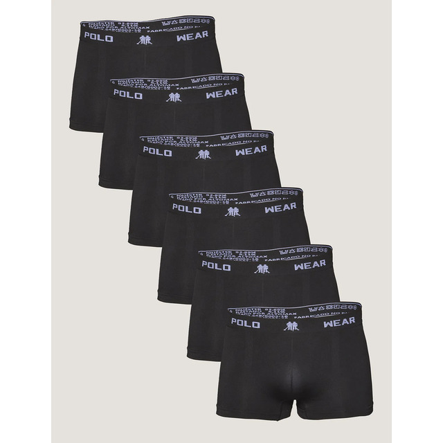 Kit 6 Cuecas Polo Wear Boxer Masculina Preta Preto Liso G