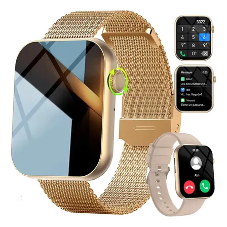 Reloj Inteligente Para Mujer Hombre 1.83 Llamadas Bluetooth Dorado Mesh