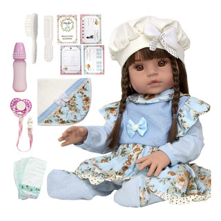 Boneca Reborn De Silicone Roupa Azul Linda Pode Dar Banho Boneca Reborn De Silicone Roupa Azul Linda Pode Dar Banho
