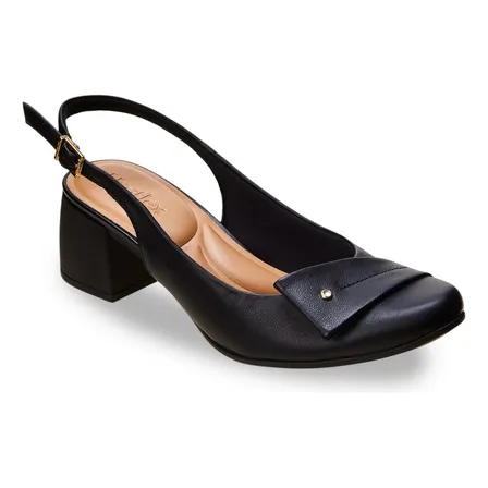 Sapato Scarpin Femi Uc0103 Slingback Em Couro Preto Usaflex