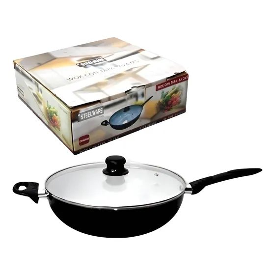 Wok Steel Ware Ceramica  Antiadherente  30 Cm Con Tapa 