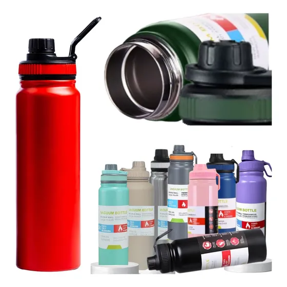 Garrafa Térmica 800ml Água Squeeze Inox Academia Com Alça