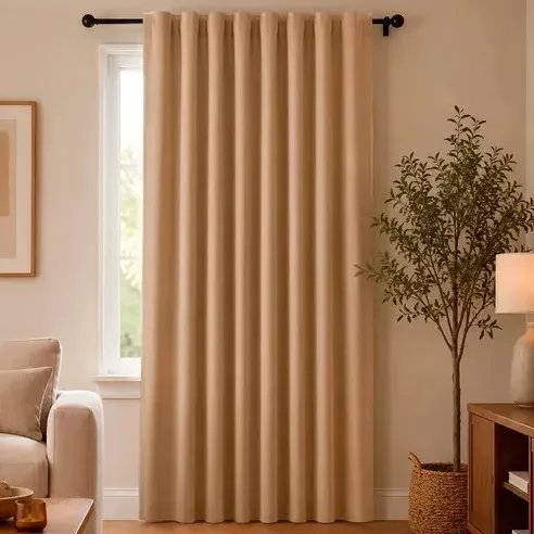 Cortina Blackout Casa Nerola 140 x 220 cm Textura Lino 100% Poliéster Color Beige Paño Individual Con Cinta Fruncidora Bolsillo Para Barra Y Presillas Para Dormitorio Living Y Salón