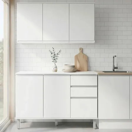 Cozinha Compacta Nina Branca com Armário Aéreo e Balcão para Cozinhas Pequenas