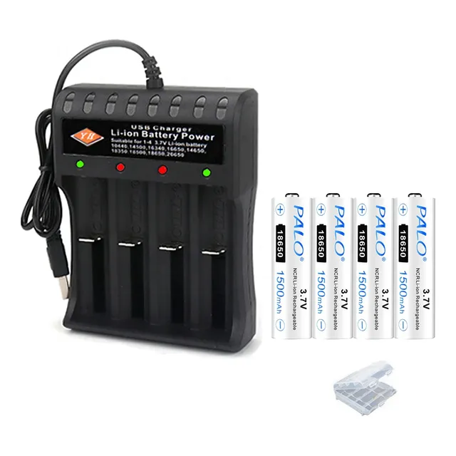 Cargador Y Pilas Recargable 3.7v 18650 4 Batería Recargable