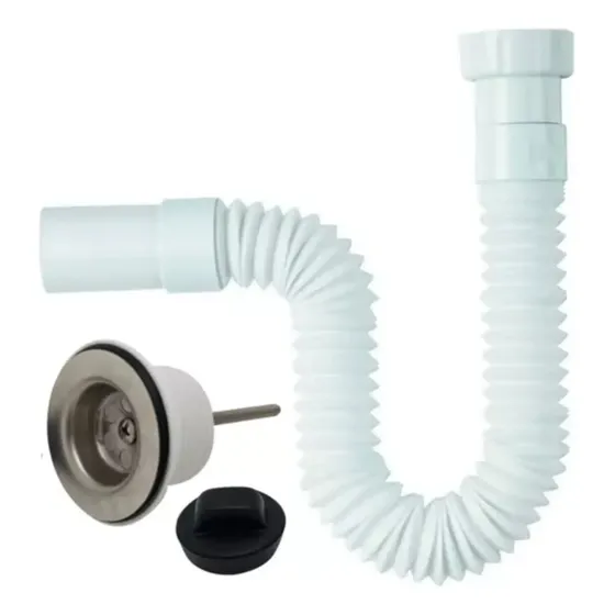 Sifón Tubo Extensible Blanco  Retractil  + Sopapa Lavatorio 