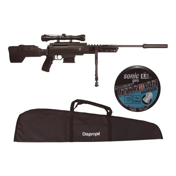 Carabina Black Ops Sniper 5.5mm + Capa + Chumbo Sonic 5.5mm