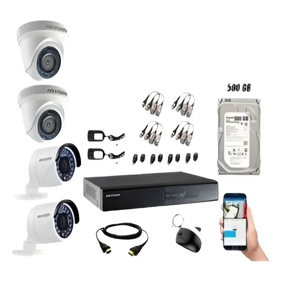 Kit Seguridad Hikvision Dvr 4 Canales, 4 Camaras 1080p