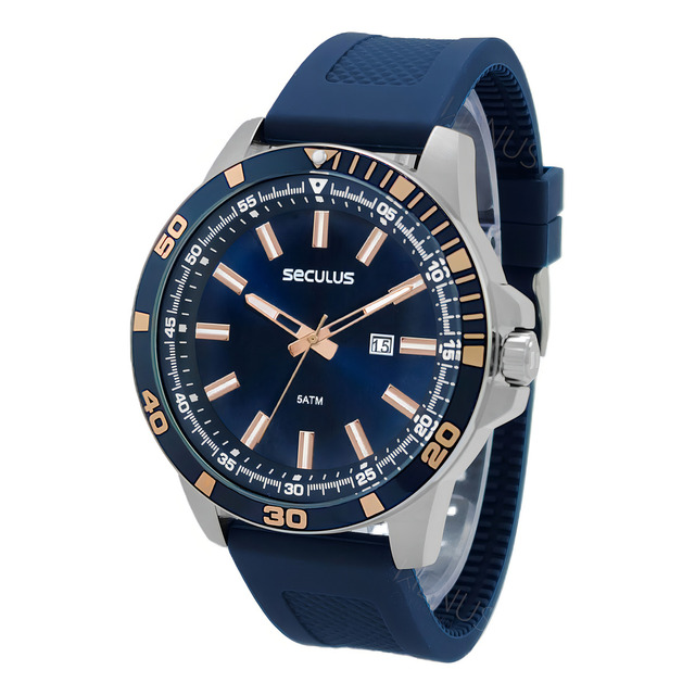 Relógio De Pulso Seculus Com Pulseira De Silicone Cor Azul-marinho Relógio De Pulso Seculus Com Pulseira De Silicone Cor Azul-marinho
