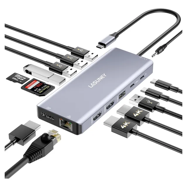 Docking Station Lasuney Usb-c 14en1 2-hdmi Displayport Rj45
