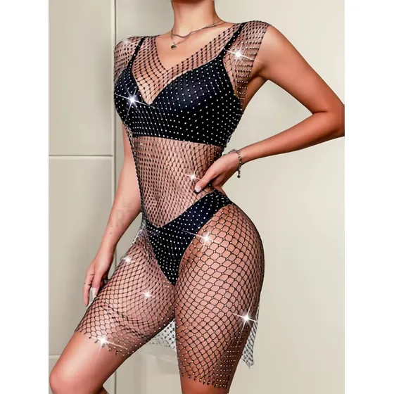 Vestido De Red Strass Brillos Elastizado Importado