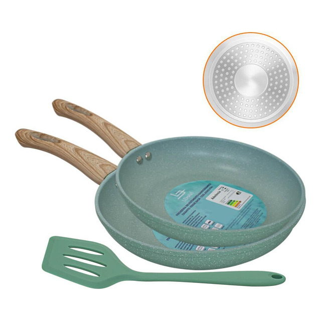 Kit Frigideira Indução Antiaderente Cerâmica 24cm E 20cm Com Espatula Verde Lehavi Kit Frigideira Indução Antiaderente Cerâmica 24cm E 20cm Com Espatula Verde Lehavi
