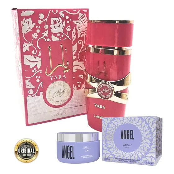 Perfume Arabe Yara Candy 100ml Lattafa + Creme Angel 200ml Isabelle La Belle