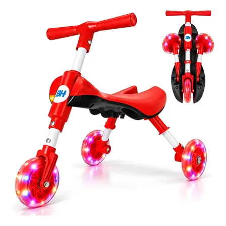 Triciclo Infantil 3 Rodas Bimba Sem Pedal Dobrável Com Led Vermelho