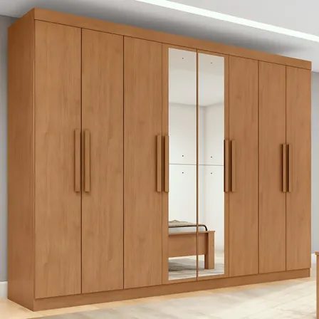 Guarda-Roupa Casal Móveis Lopas Easy Slim 8 Portas Espelho Marrom Moderno