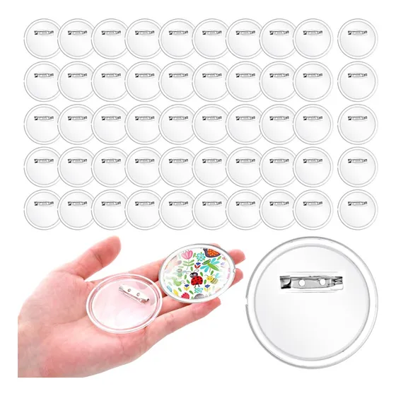 50 Pzs Fotoboton Acrílico Transparente Pin Publicitario 37mm