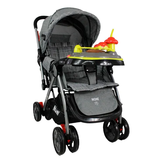 Carriola De Paseo Mango Abatible, Luz Y Sonido, Noni 555 P. Color Gris Chasis Plateado